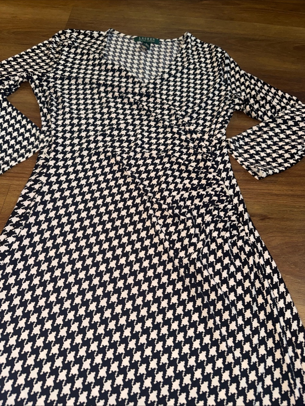 Lauren Ralph Lauren Small Women's Houndstooth Surplice Dress Black/White - Picture 4 of 8